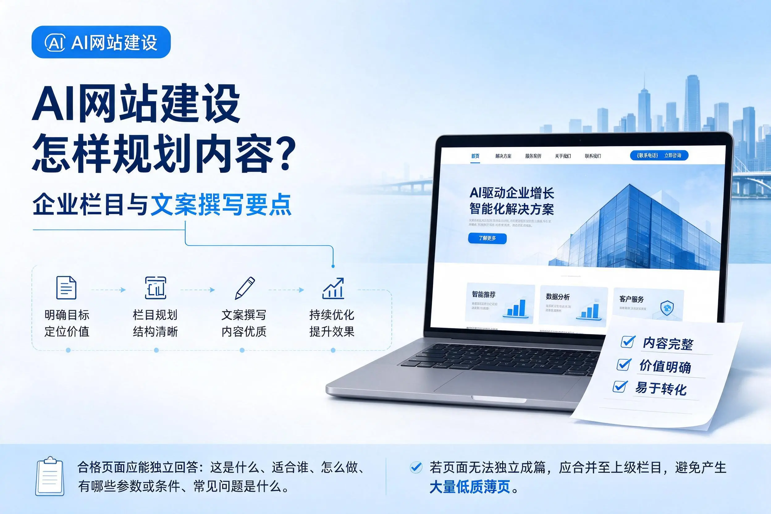 AI网站建设怎样规划内容？伊犁企业栏目与文案撰写要点
